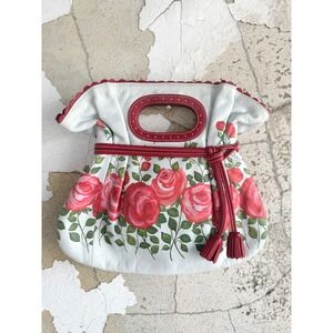 Isabella Fiore Bag Hand Painted Rose Leather Handbag‎ Tassel Cutout Handle Y2K